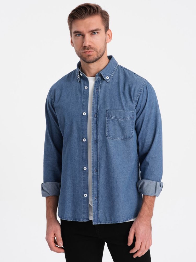 Ombre Clothing Pánska džínsová košeľa Carlideam modrá