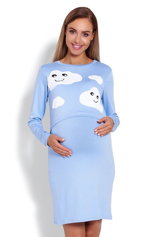 PeeKaBoo Dámska tehotenská košeľa Alethrisei modrá svetlo