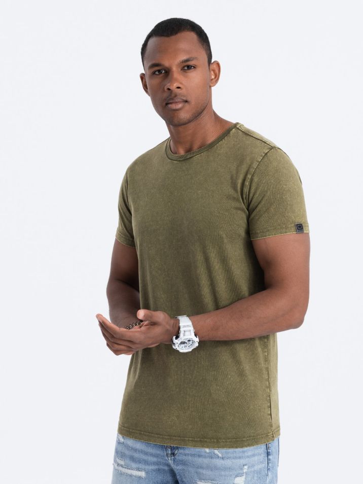 Ombre Clothing Pánske tričko s krátkym rukávom Phenus olivová
