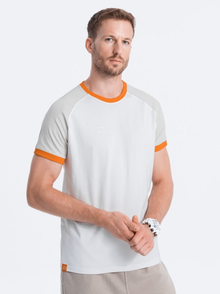 Ombre Clothing Pánske tričko s krátkym rukávom Lluartas bielo-šedá