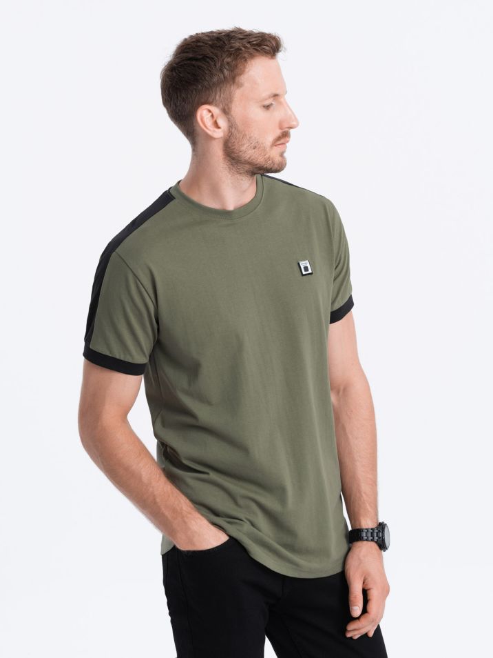 Ombre Clothing Pánske tričko s krátkym rukávom Calocheu olivová