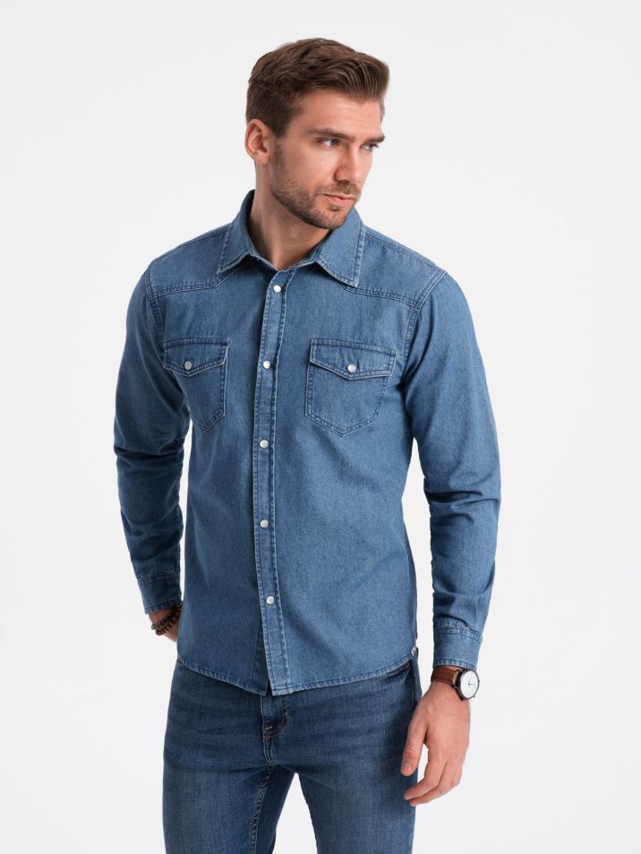 Ombre Clothing Pánska džínsová košeľa Gillam modrá