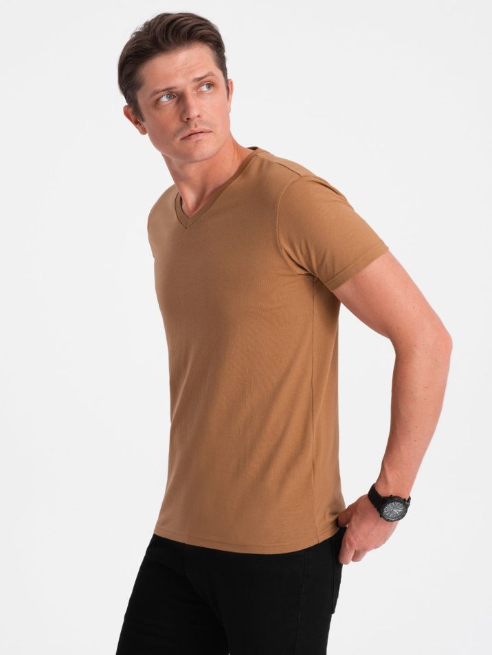 Ombre Clothing Pánske tričko s krátkym rukávom Heman hnedá