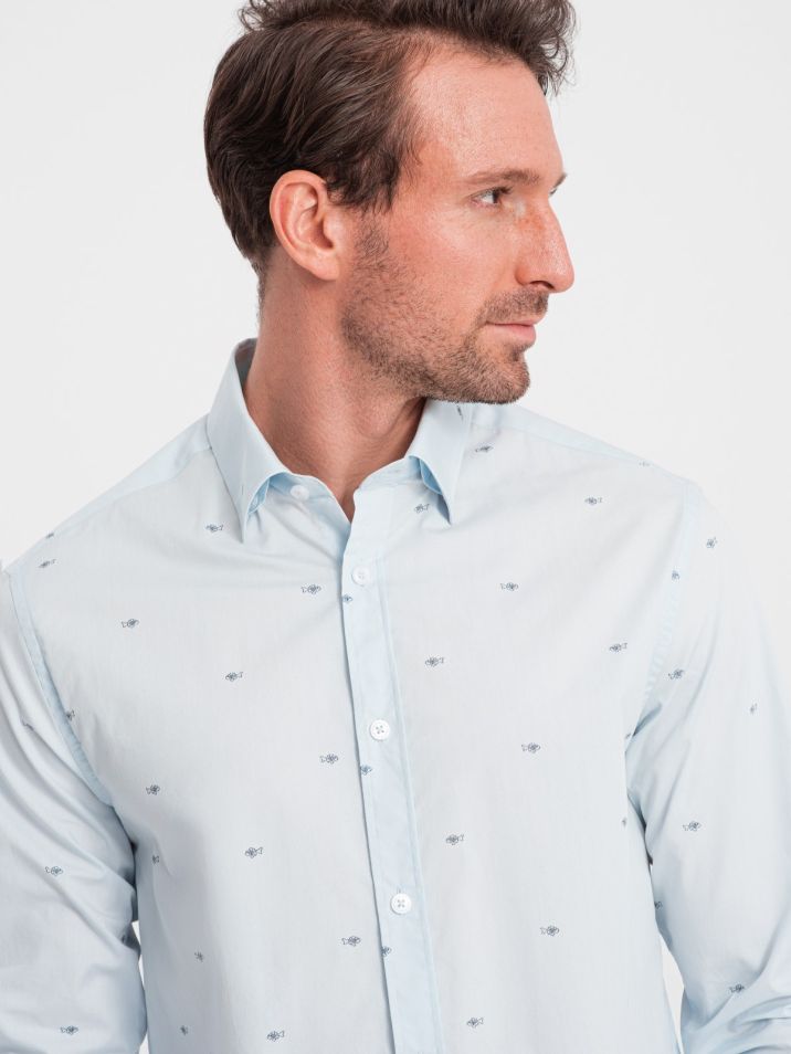 Ombre Clothing Pánska košeľa s dlhým rukávom Glarald modrá