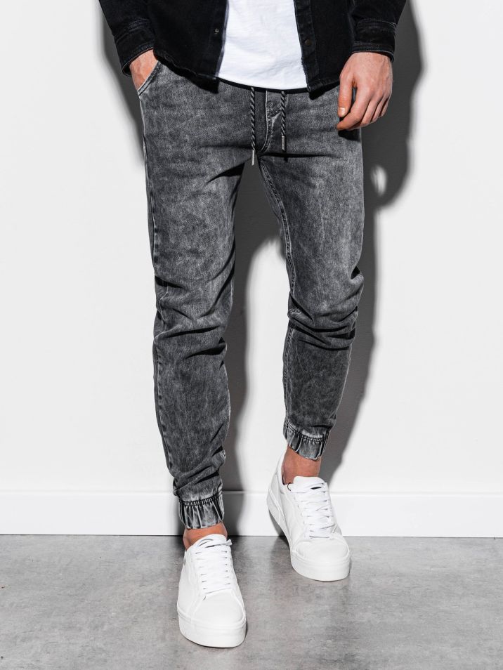 Ombre Clothing Pánske džínsové joggers nohavice Reynard šedá