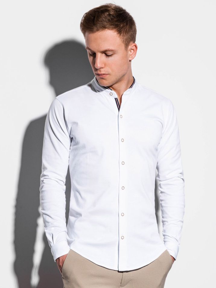 Ombre Clothing Pánska košeľa s dlhým rukávom Healy biela