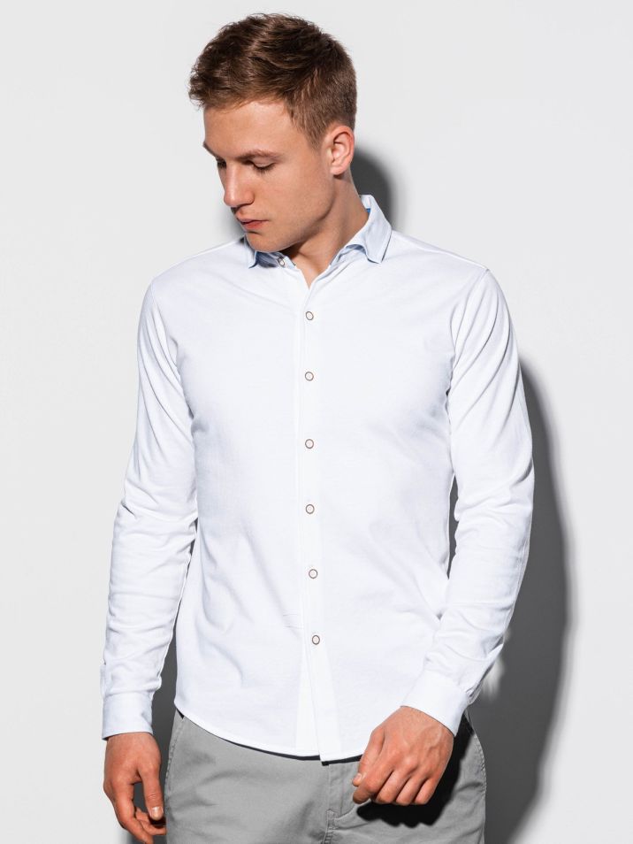 Ombre Clothing Pánska košeľa s dlhým rukávom Earls biela