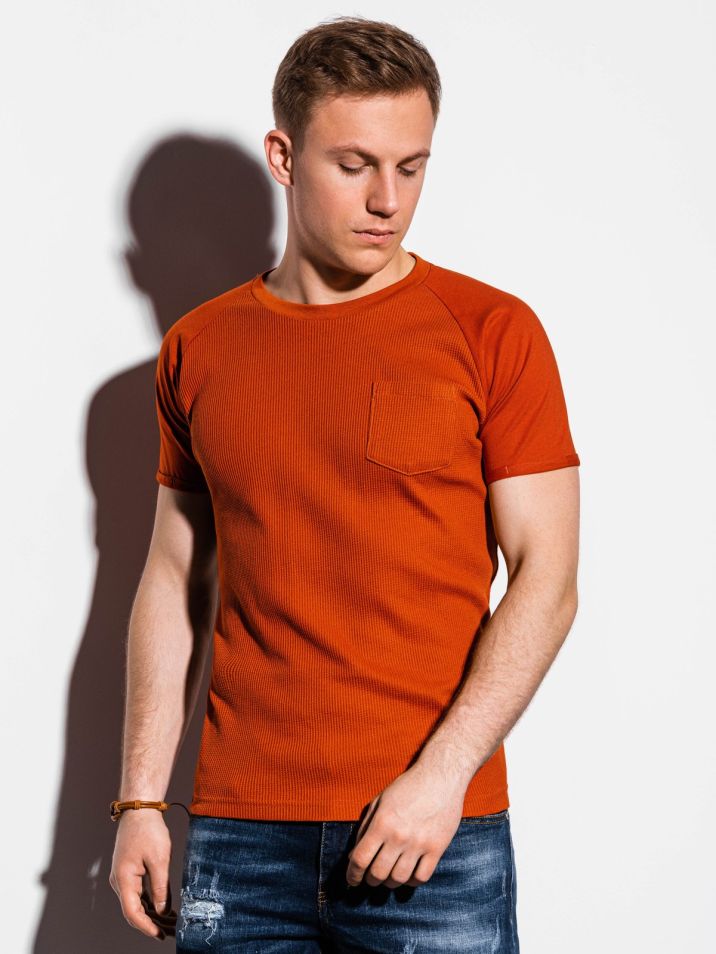 Ombre Clothing Pánske basic tričko Henshaw tehlovo červená