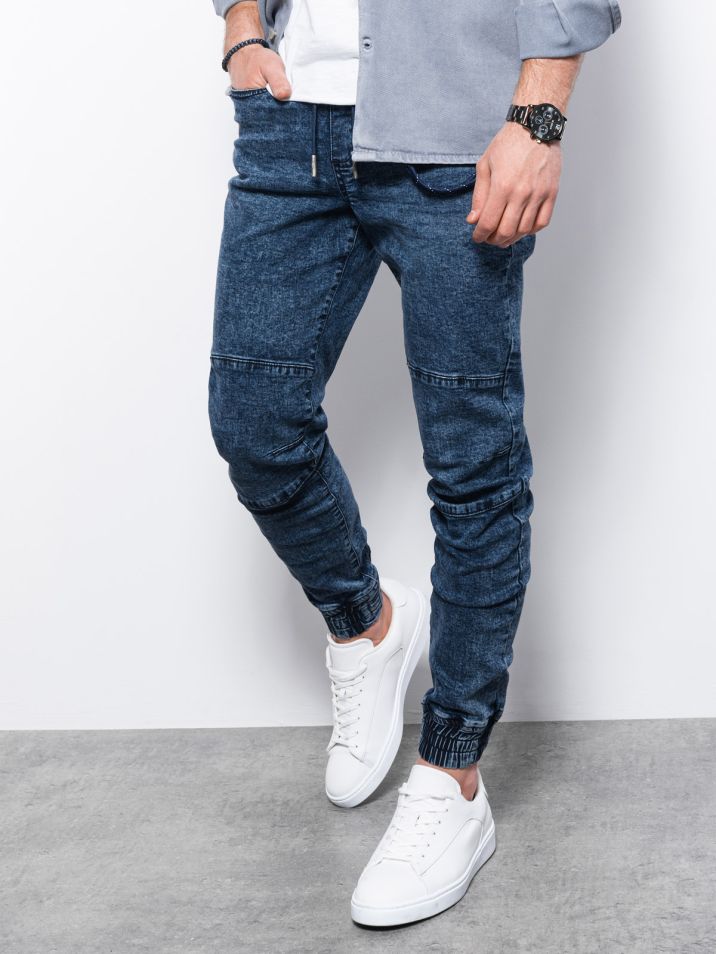 Ombre Clothing Pánske džínsové jogger nohavice Evalp modrá