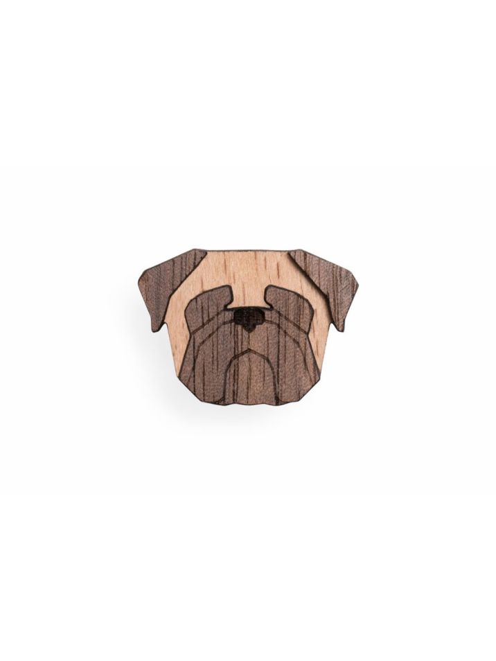 BeWooden drevená brošňa v tvare psa Pug Brooch