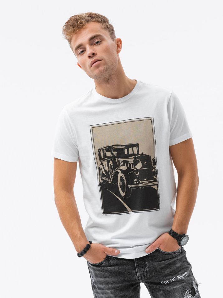 Ombre Clothing Pánske tričko s potlačou Gerard biela
