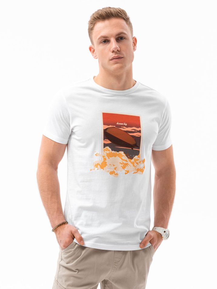 Ombre Clothing Pánske tričko s potlačou Frederic biela
