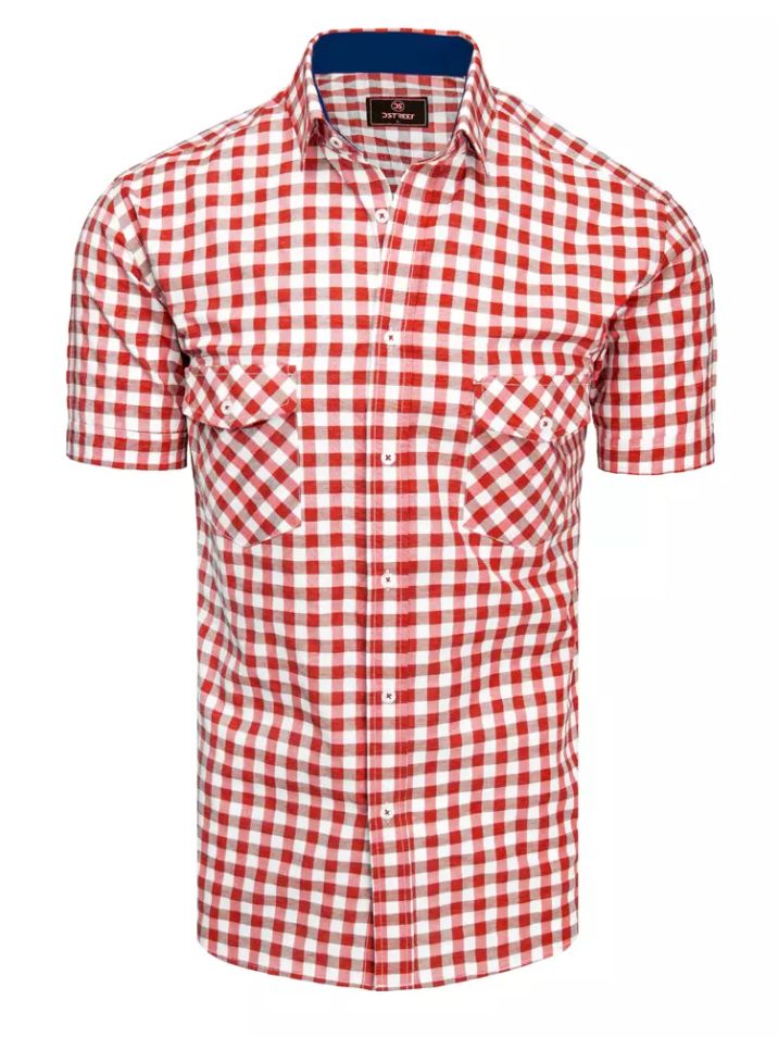 Dstreet pánska kockovaná košeľa s krátkym rukávom Nalnt bielo-červená