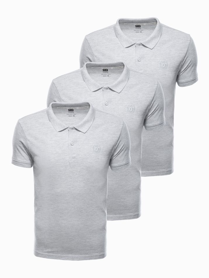 Ombre Clothing pánske polo tričko s límčekom balenie po troch kusoch Mohi šedá