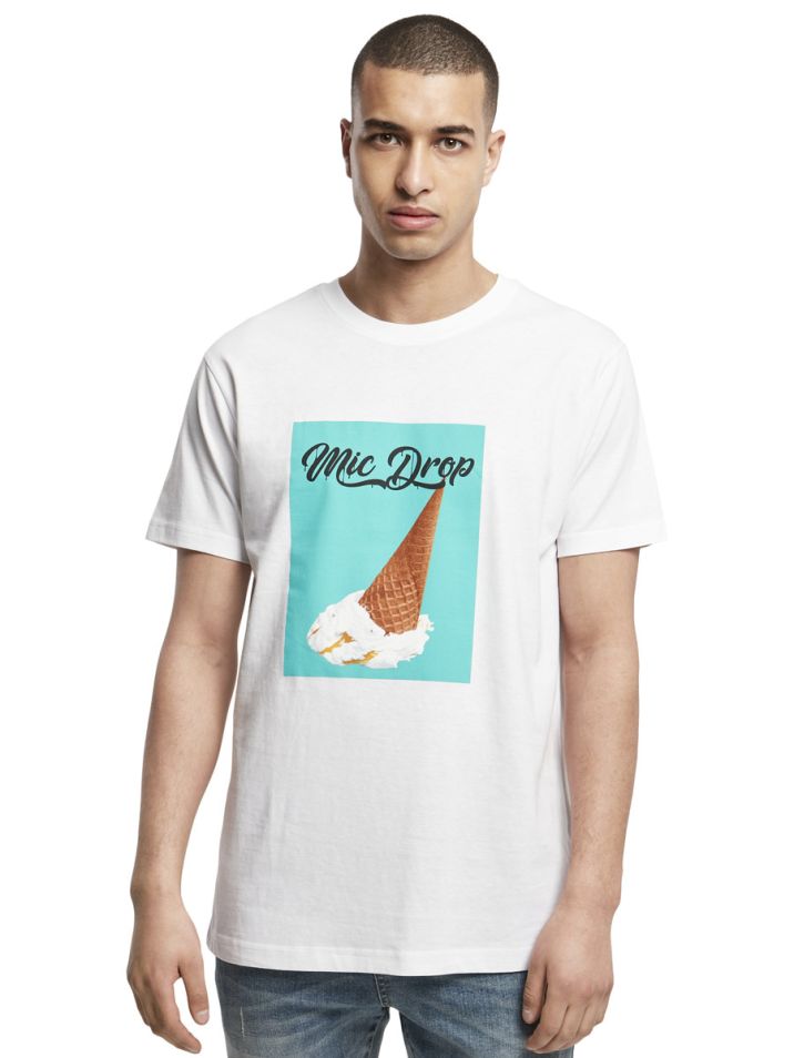 Mister Tee Pánske tričko s potlačou Mic Drop biela